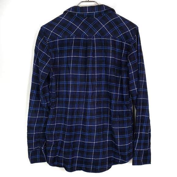 Uniqlo Blue & White Plaid 100% Cotton Button Down Cozy Flannel Size: Medium - Picture 3 of 4